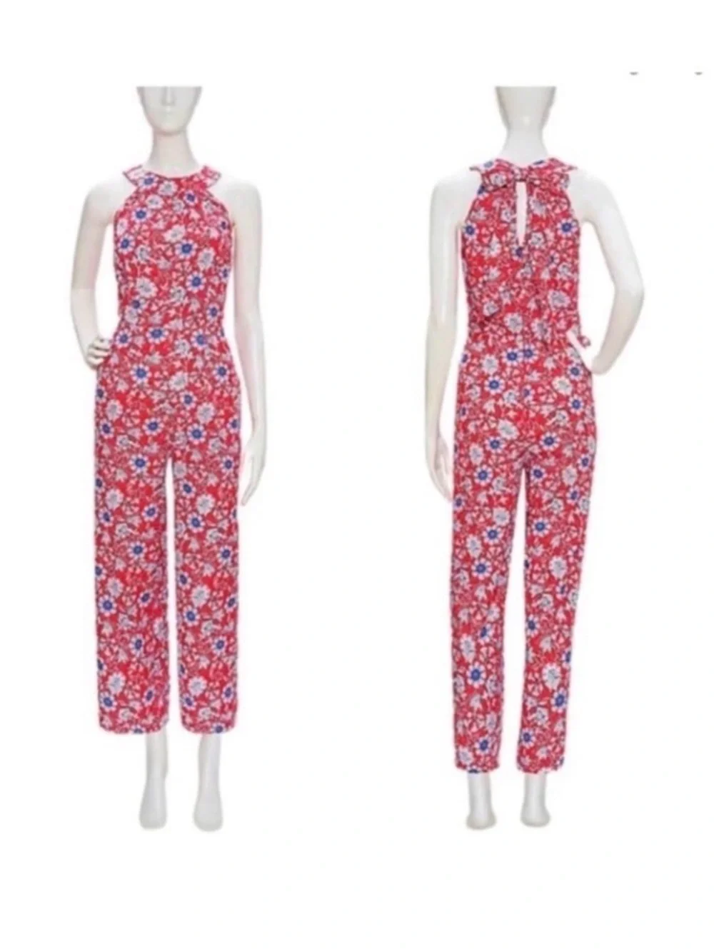 LOFT RED FLORAL PRINT HALTER JUMPSUIT - Picture 3 of 8